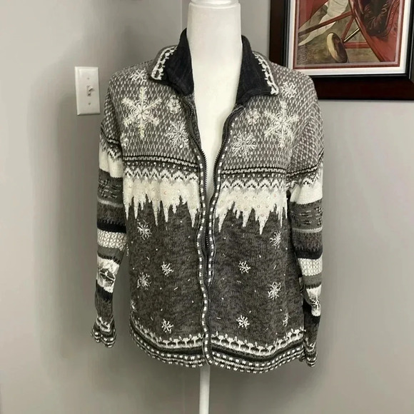 Heirloom Collectibles Sweater Womens Medium Striped Ramie Blend Full Zip Vintage - Picture 1 of 4